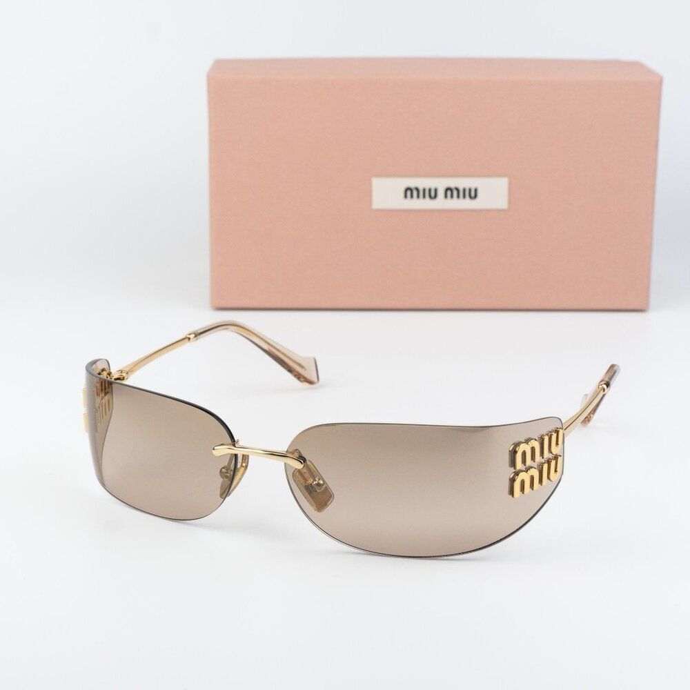 Miu Miu Women Sunglasses Gold Mirror Gradient Rectangle Rimless MUA51S 5AK20P